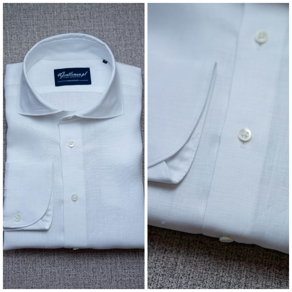 Lnianą koszulę 100% białą z włoskim kołnierzykiem