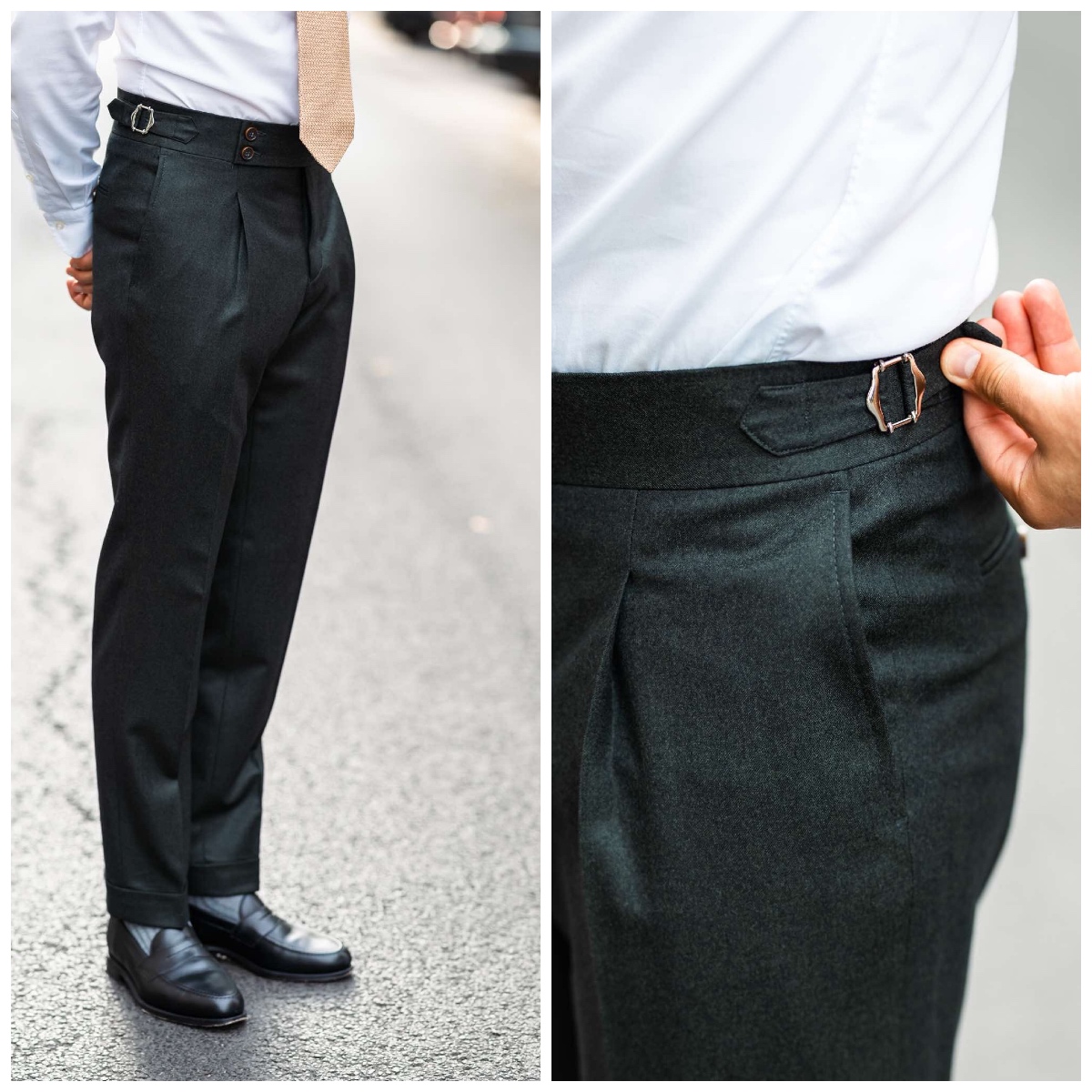 Spodnie flanelowe męskie Modena Zielone – flanela Vitale Barberis Canonico | 4Gentleman